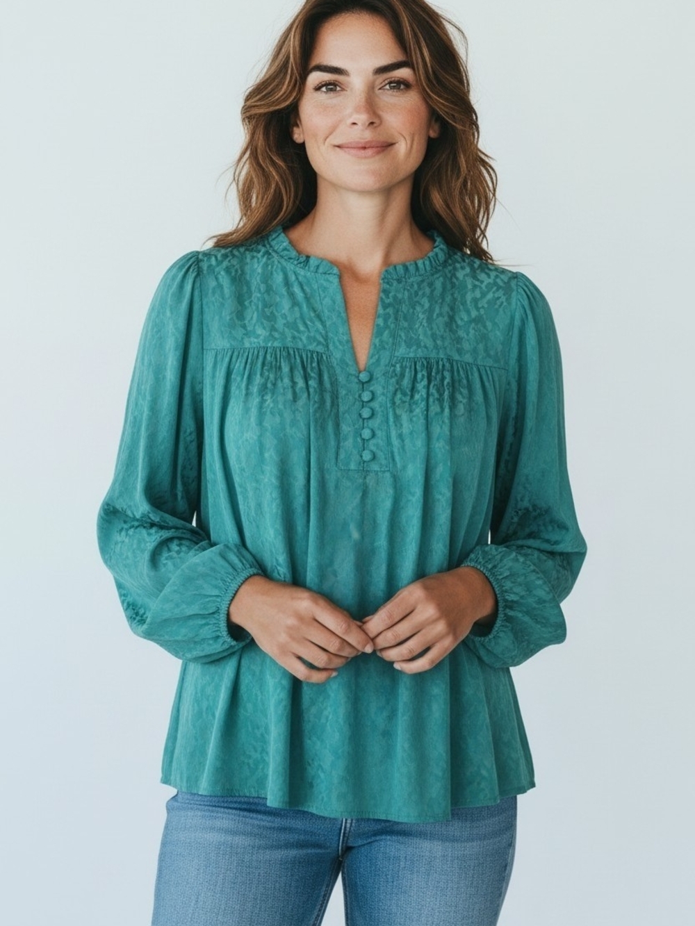 Current Air Teal Button-Front Peasant Blouse NWT